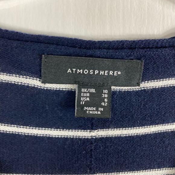 ATMOSPHERE Sweater Women US 6 Stripe Navy White V-neck Rib Long-Slv Slit Hi-Low - Picture 3 of 11